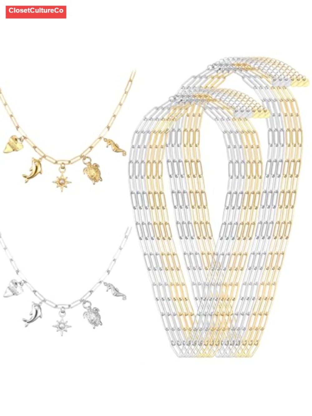 Paperclip Chain Necklace Set 12 Pcs 304 Stainless Steel 16 18 Inch Adjustable